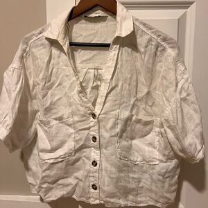 White short sleeve linen shirt from Zara